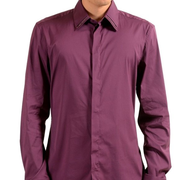 Versace Men's Burgundy Long Sleeve Dress Shirt